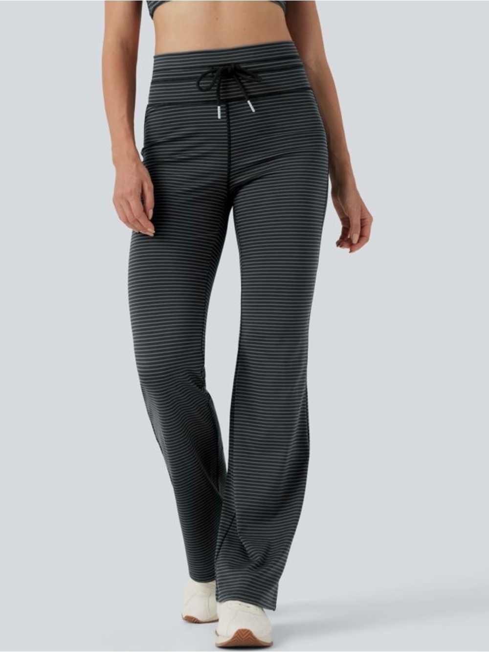 Halara Size XL High Waisted Drawstring Stripe Flare Yoga Pants with Pockets - Picture 3 of 5